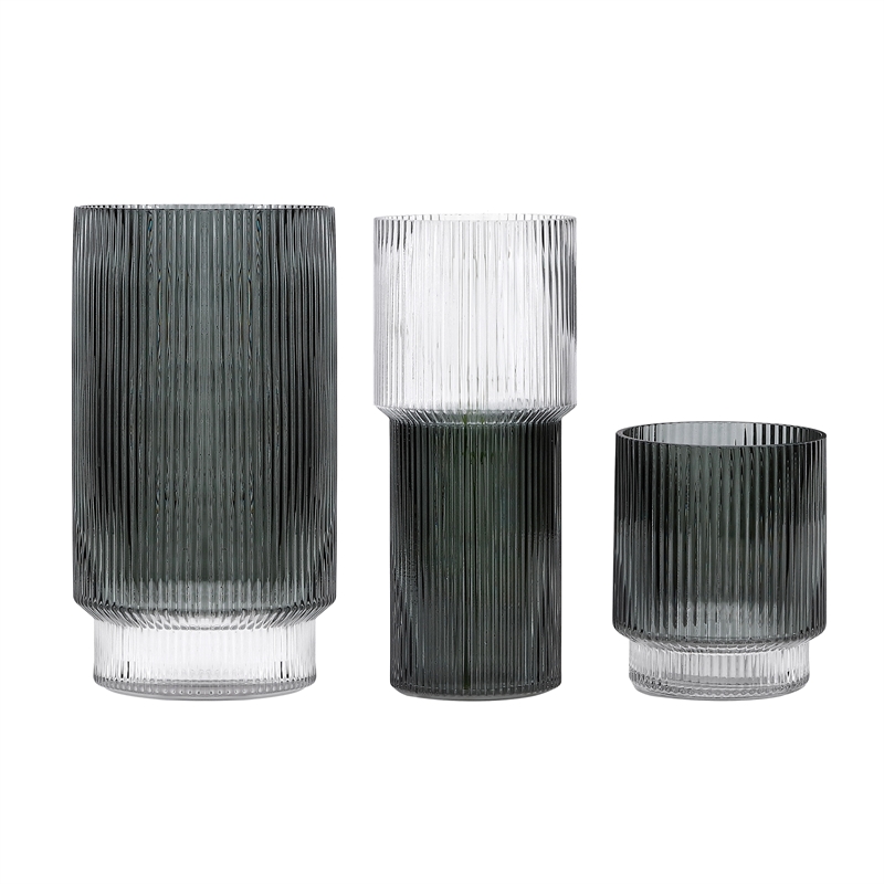 Safavieh Zinc Fluted Glass Vase Set 3 in Gray