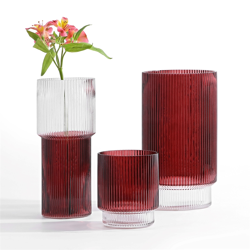 Safavieh Zinc Fluted Glass Vase Set 3 in Cranberry