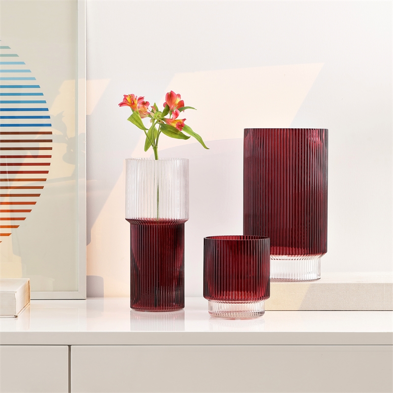 Safavieh Zinc Fluted Glass Vase Set 3 in Cranberry