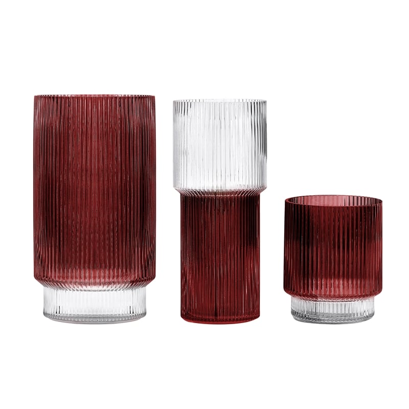 Safavieh Zinc Fluted Glass Vase Set 3 in Cranberry