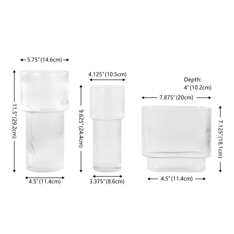 Safavieh Ceva Fluted Glass Vase Set 3 in Clear