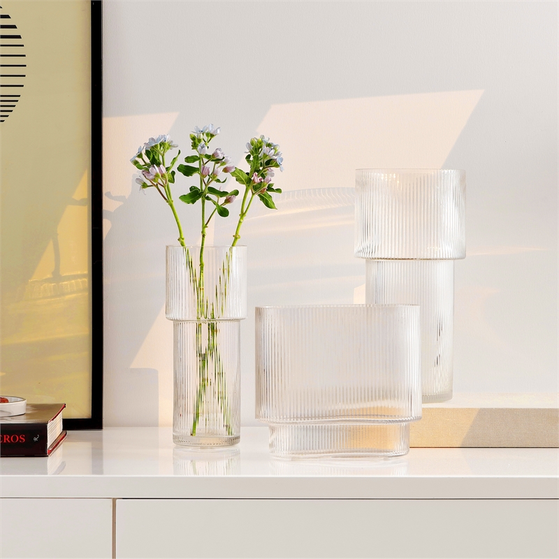 Safavieh Ceva Fluted Glass Vase Set 3 in Clear
