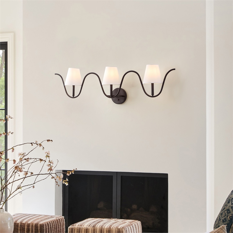 Safavieh Rylie 3 Light Metal and Fabric Wall Sconce in Bronze