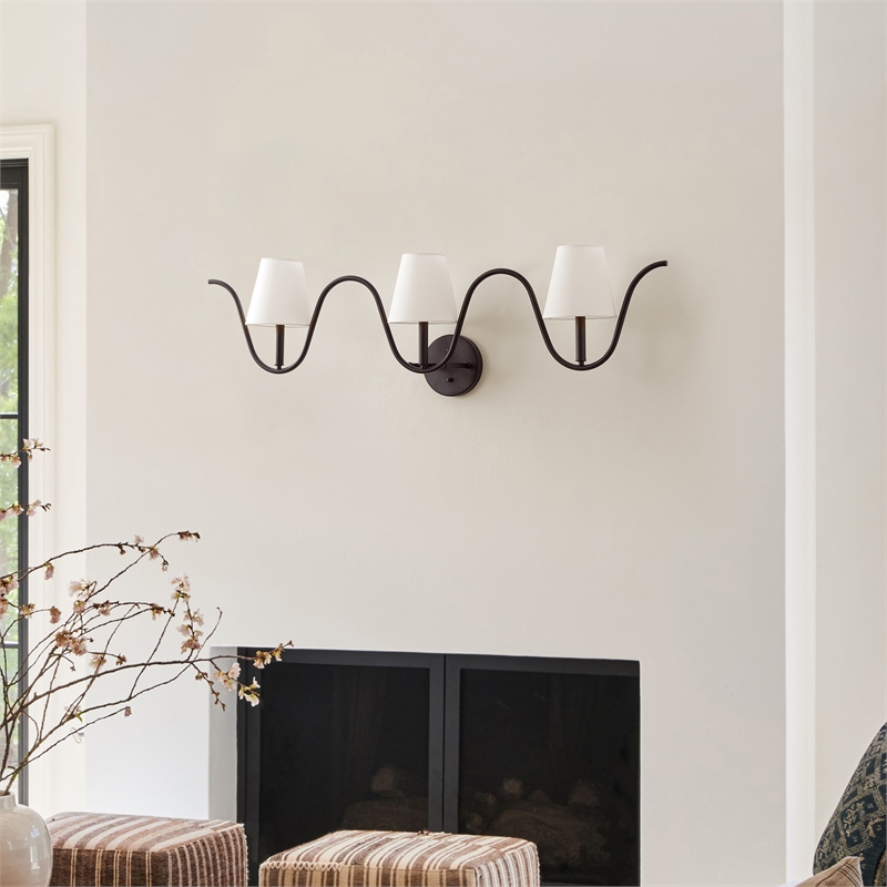 Safavieh Rylie 3 Light Metal and Fabric Wall Sconce in Bronze