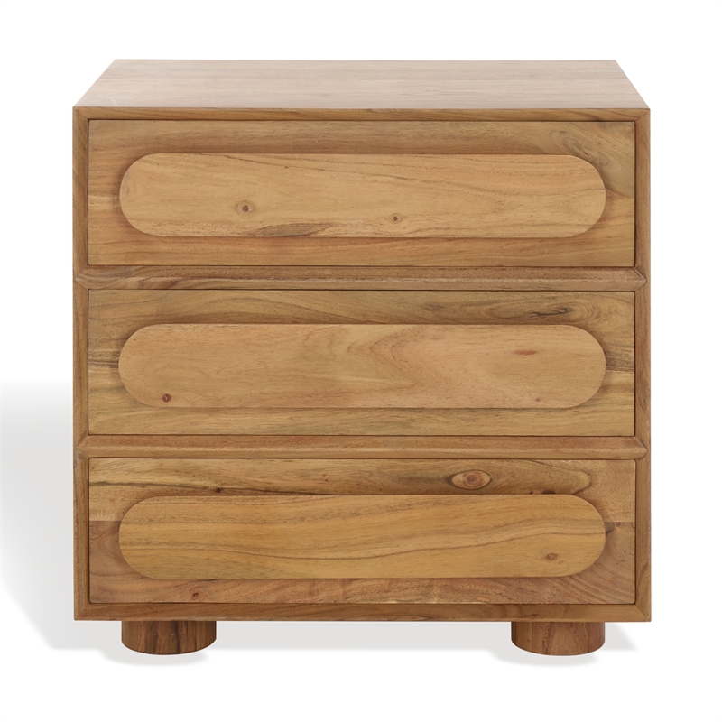 Safavieh Lesliette 3 Drawer Wood and Iron Nightstand in Natural