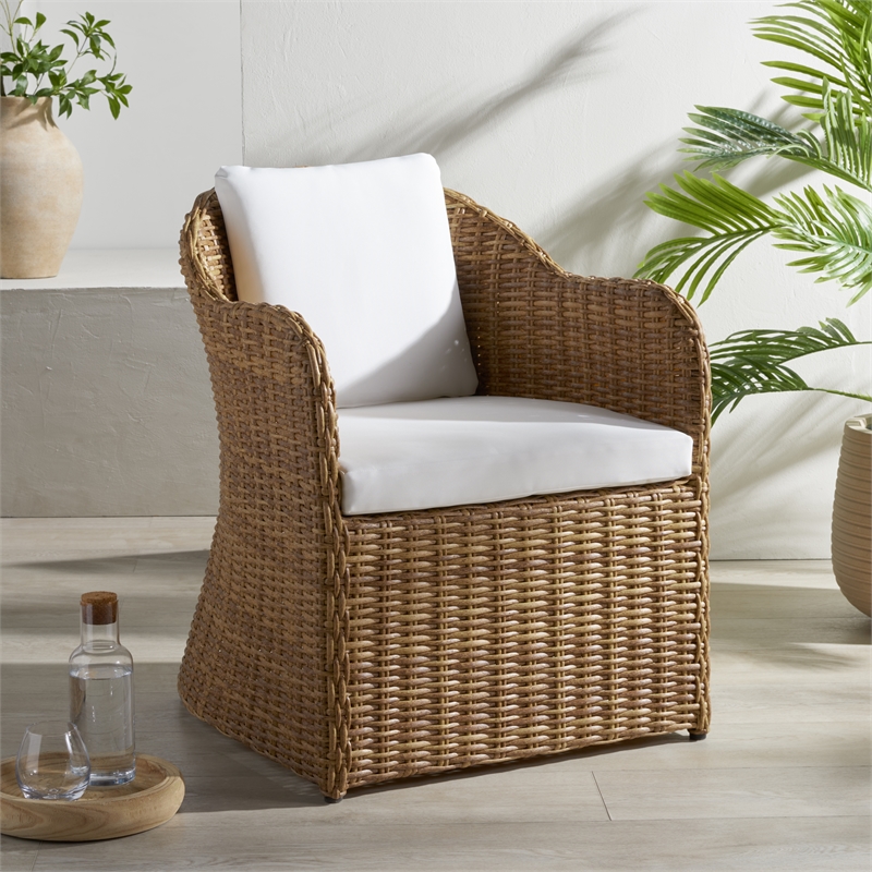 Safavieh Melbourne Wood and AluminumWicker Outdoor Dining Chair in Natural/White