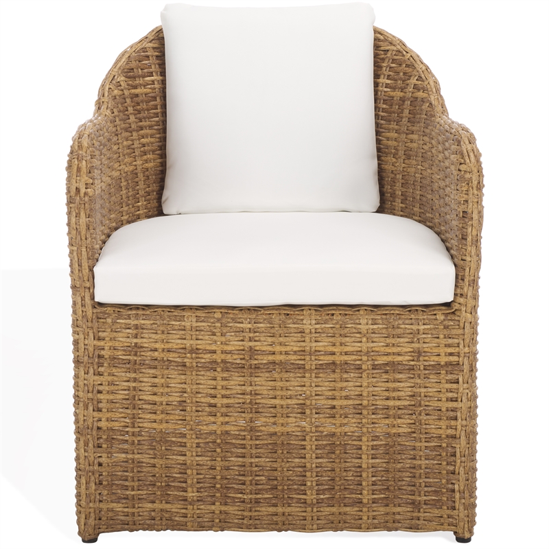 Safavieh Melbourne Wood and AluminumWicker Outdoor Dining Chair in Natural/White