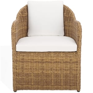 Safavieh Melbourne Wood and AluminumWicker Outdoor Dining Chair in Natural/White
