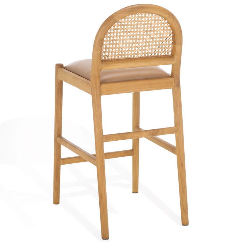 Safavieh Laylie Rattan And Leather Counter Stool in Brown / Natural