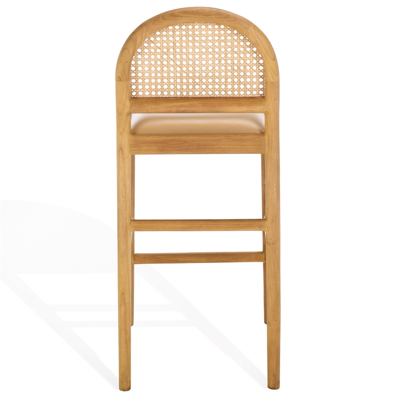 Safavieh Laylie Rattan And Leather Counter Stool in Tan / Natural