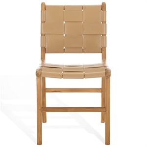 Safavieh Cassaphina Woven Leather Dining Chair in Tan / Natural