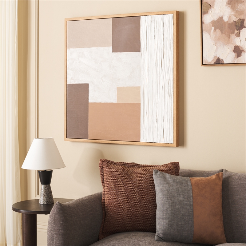 Safavieh Neutral Location Wood Framed Mixed Media Art in Brown/Off White