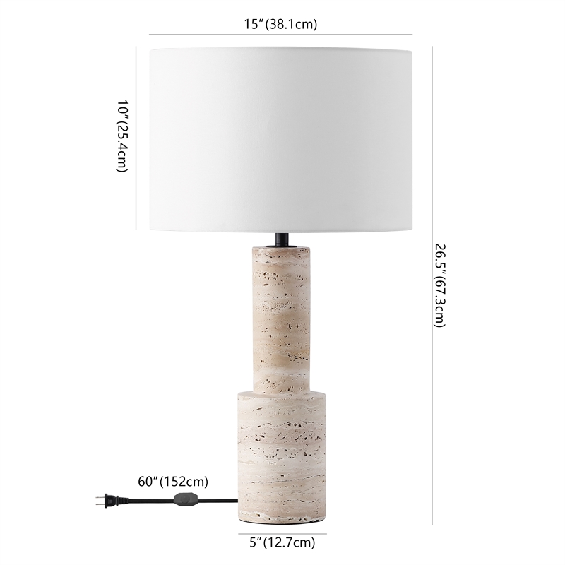 Safavieh Tywin Travertine and Iron Table Lamp in White