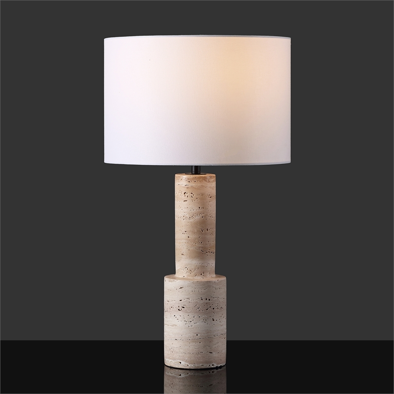Safavieh Tywin Travertine and Iron Table Lamp in White