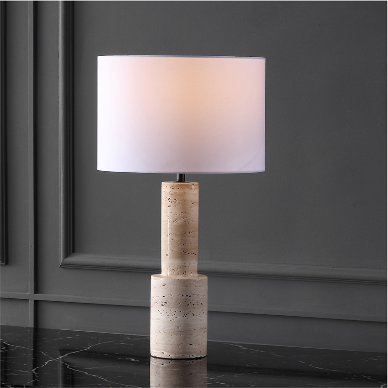 Safavieh Tywin Travertine and Iron Table Lamp in White