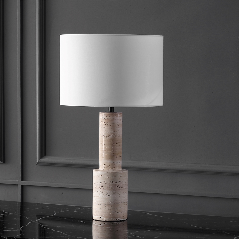 Safavieh Tywin Travertine and Iron Table Lamp in White