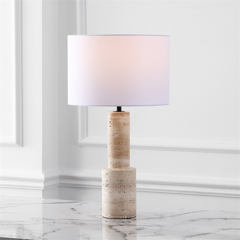 Safavieh Tywin Travertine and Iron Table Lamp in White