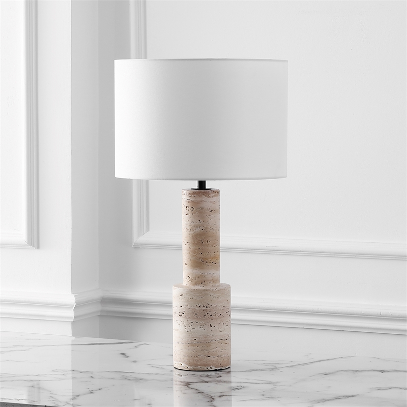Safavieh Tywin Travertine and Iron Table Lamp in White