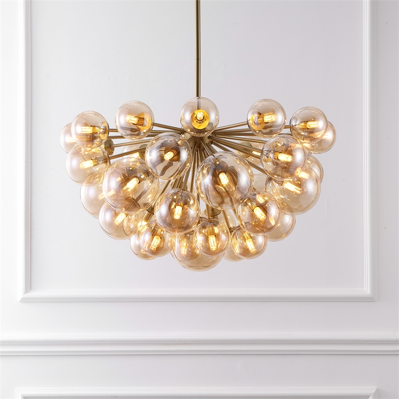 Safavieh Raphaela Glass and Iron Globe Chandelier in Gold / White