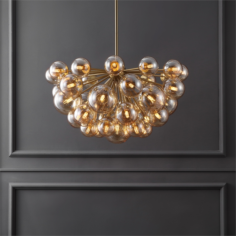 Safavieh Raphaela Glass and Iron Globe Chandelier in Gold / White