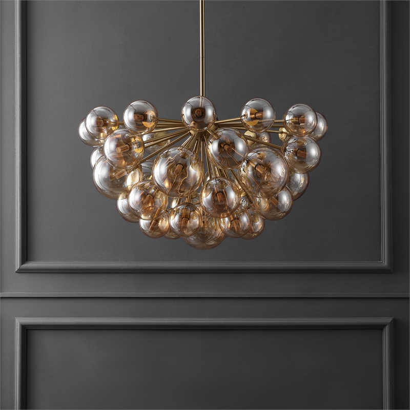 Safavieh Raphaela Glass and Iron Globe Chandelier in Gold / White