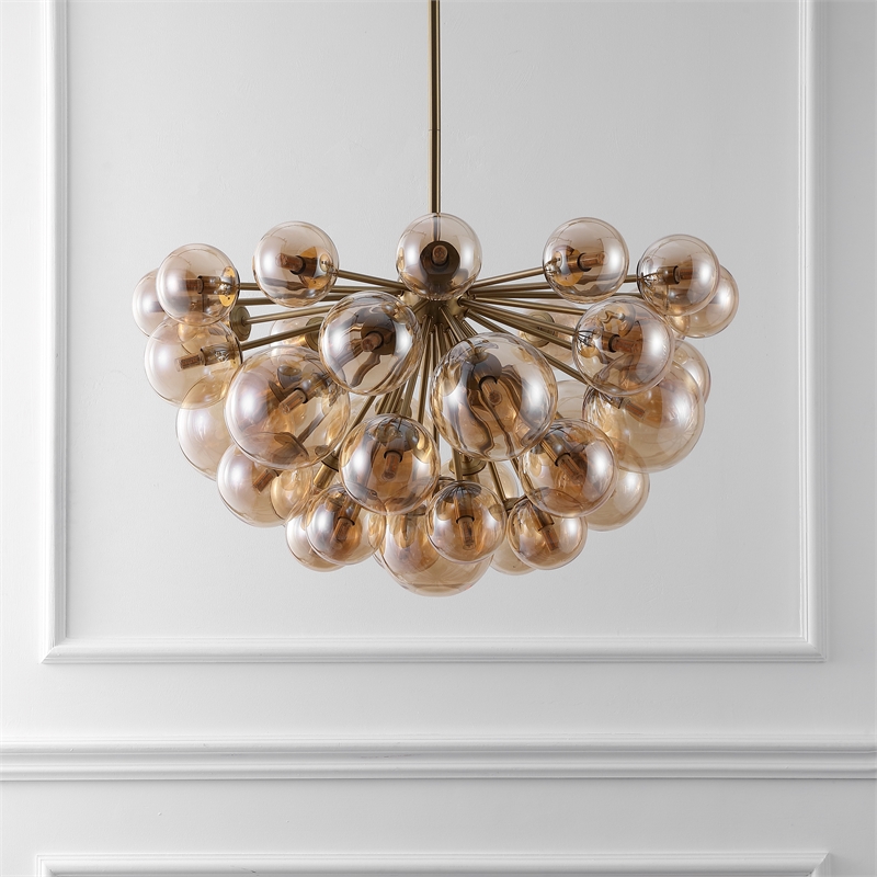 Safavieh Raphaela Glass and Iron Globe Chandelier in Gold / White