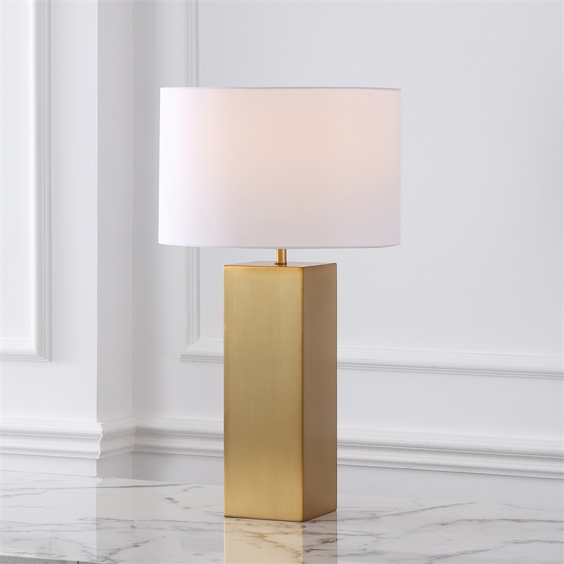 Safavieh Hank Iron Square Table Lamp in Gold / White