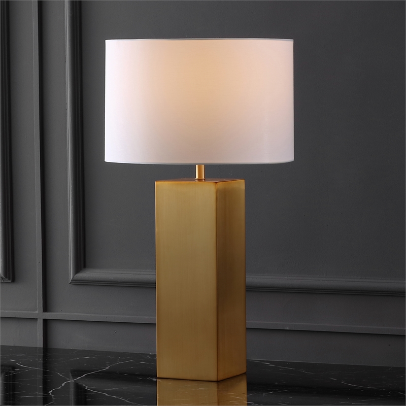 Safavieh Hank Iron Square Table Lamp in Gold / White