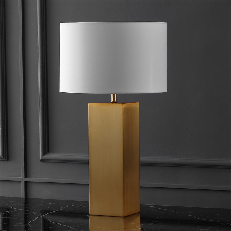Safavieh Hank Iron Square Table Lamp in Gold / White