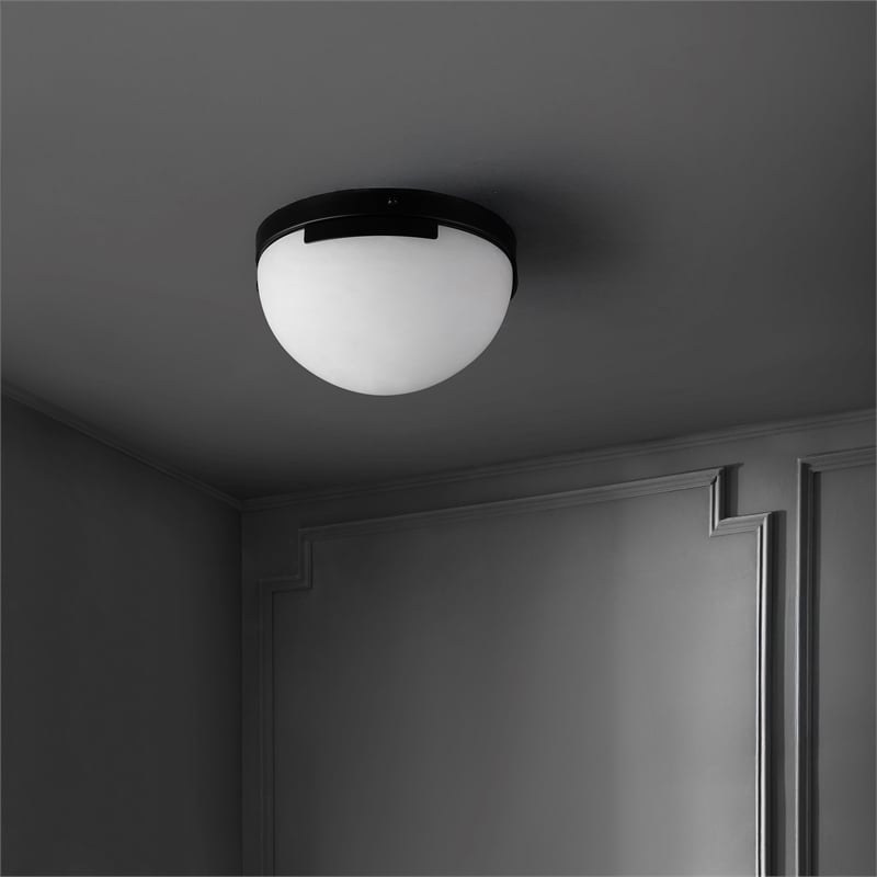 Safavieh Eddie Alabaster Iron Flush Mount in Black / Off White