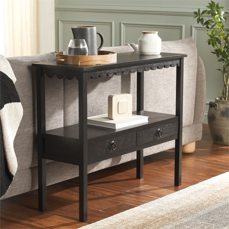 Safavieh Haven Wood Lower 2 Drw Console in Matte Black