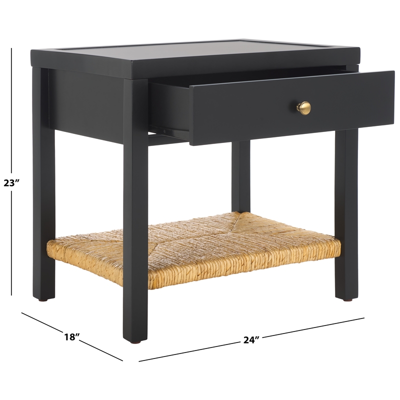Safavieh Berlynne Wood and Banana Stem Shelf Nightstand in Black / Natural