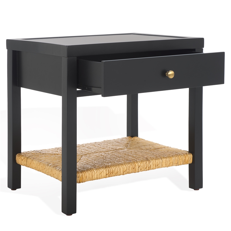 Safavieh Berlynne Wood and Banana Stem Shelf Nightstand in Black / Natural