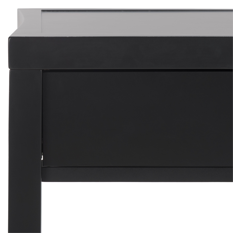 Safavieh Berlynne Wood and Banana Stem Shelf Nightstand in Black / Natural