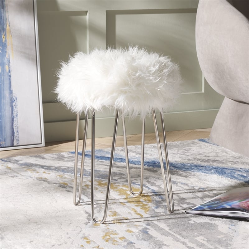 Safavieh Caspian Wood Foot Stool in White / Silver