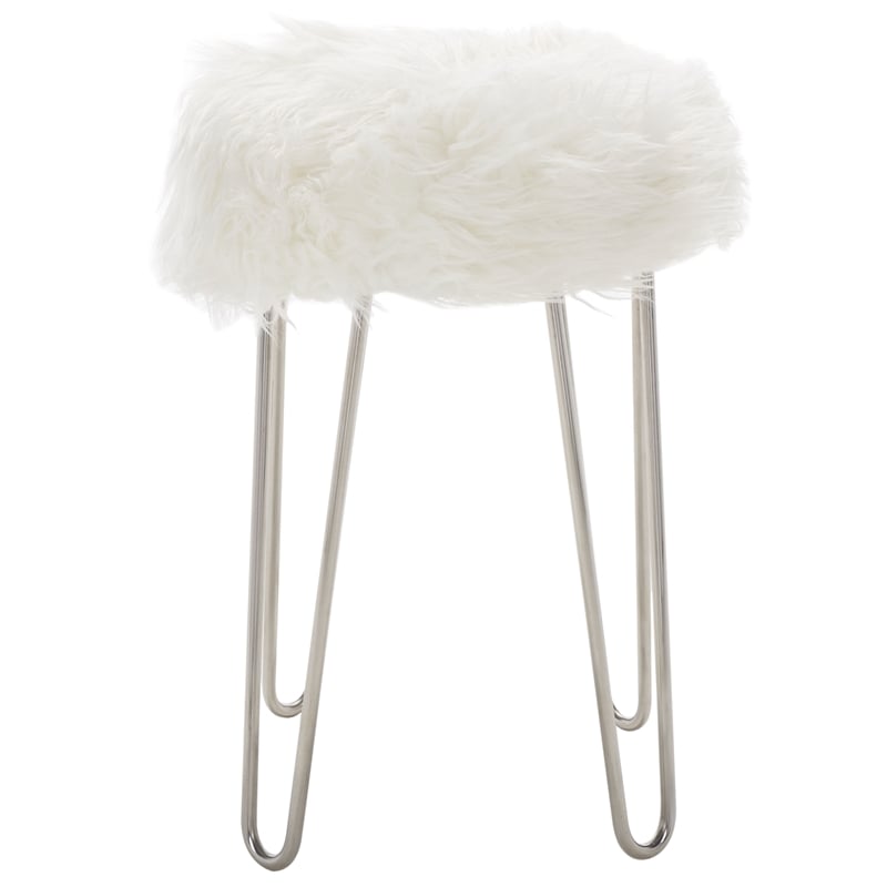 Safavieh Caspian Wood Foot Stool in White / Silver