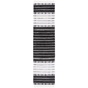 Safavieh Striped Kilim 2'-3&quot x 9'-0&quot Cotton Flat Weave Rug in Black / Ivory