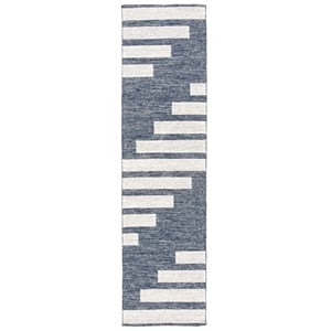 Safavieh Striped Kilim 2'-3&quot x 7'-0&quot Cotton Hand Woven Rug in Navy / Ivory