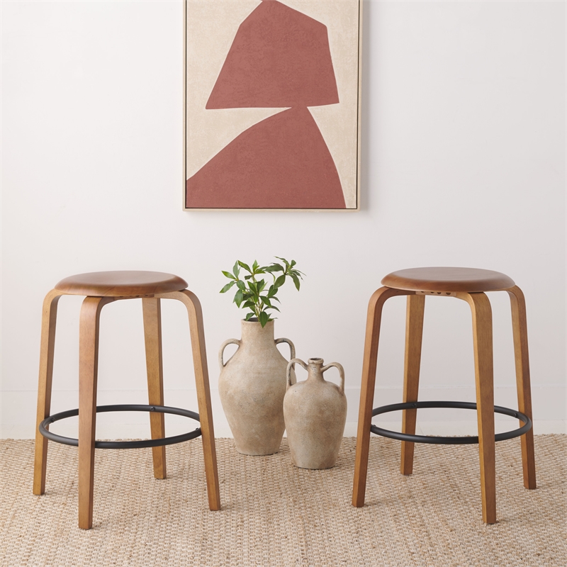 Safavieh Luella Wood and Iron  Counter Stool in Walnut / Black