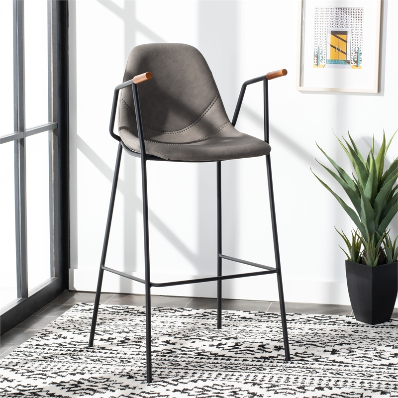 Safavieh Tanner Wood and Metal Mid Century Barstool in Ash / Black