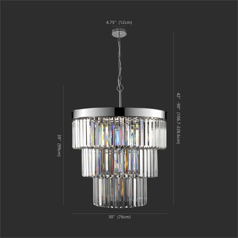 Safavieh Coulette Iron 3 Tier Crystal Chandelier in Nickel