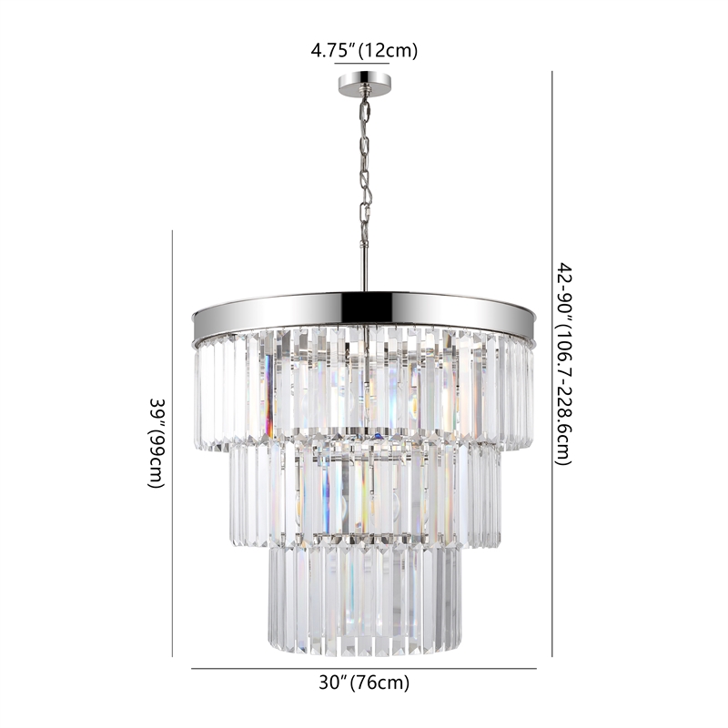 Safavieh Coulette Iron 3 Tier Crystal Chandelier in Nickel