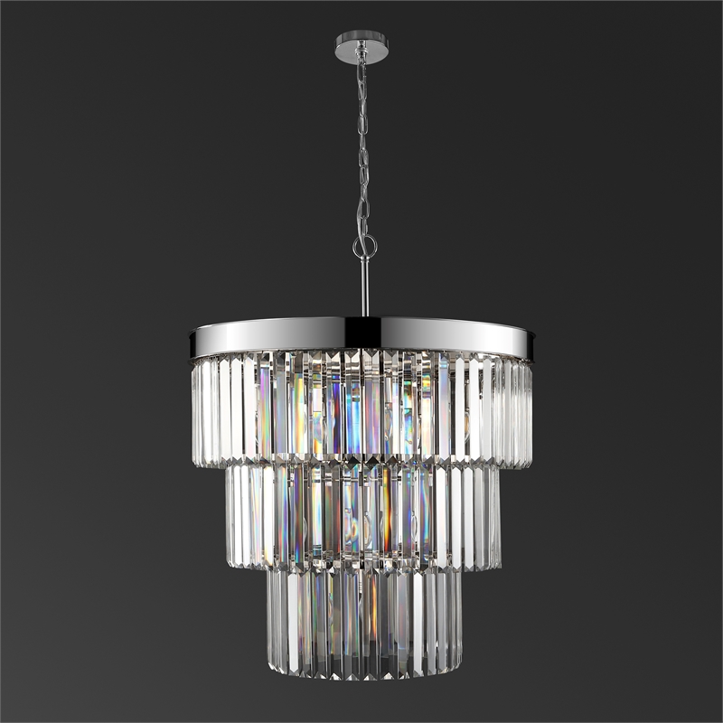 Safavieh Coulette Iron 3 Tier Crystal Chandelier in Nickel