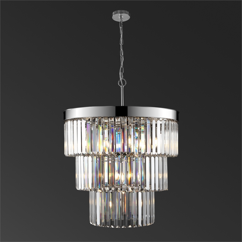 Safavieh Coulette Iron 3 Tier Crystal Chandelier in Nickel