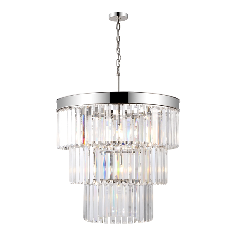 Safavieh Coulette Iron 3 Tier Crystal Chandelier in Nickel