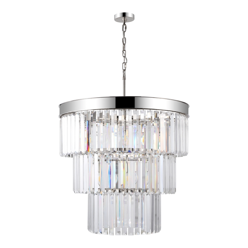 Safavieh Coulette Iron 3 Tier Crystal Chandelier in Nickel