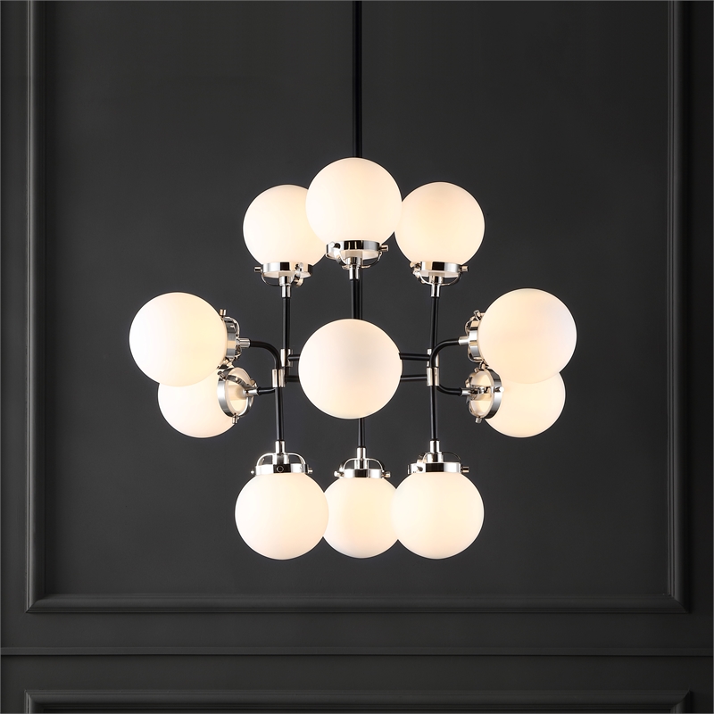 Safavieh Cullen Iron and White Glass Chandelier in Black