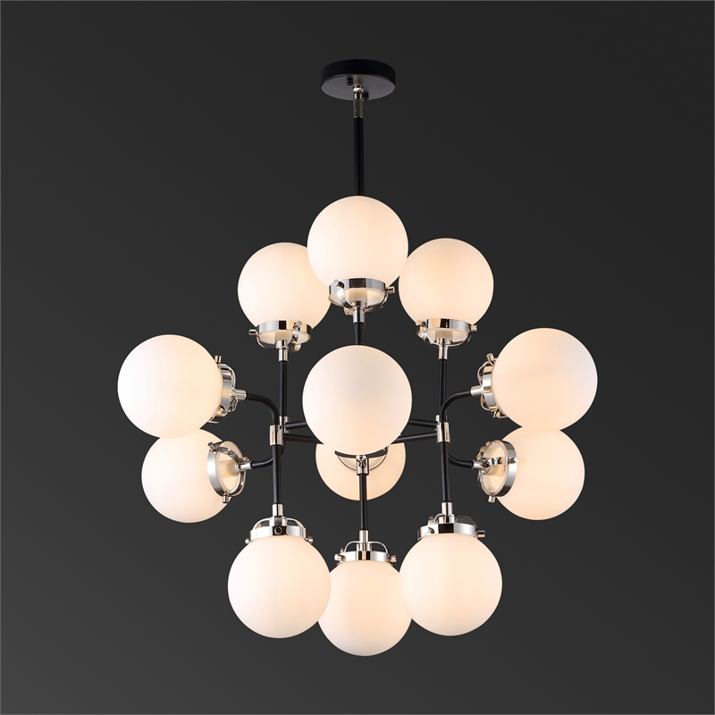 Safavieh Cullen Iron and White Glass Chandelier in Black