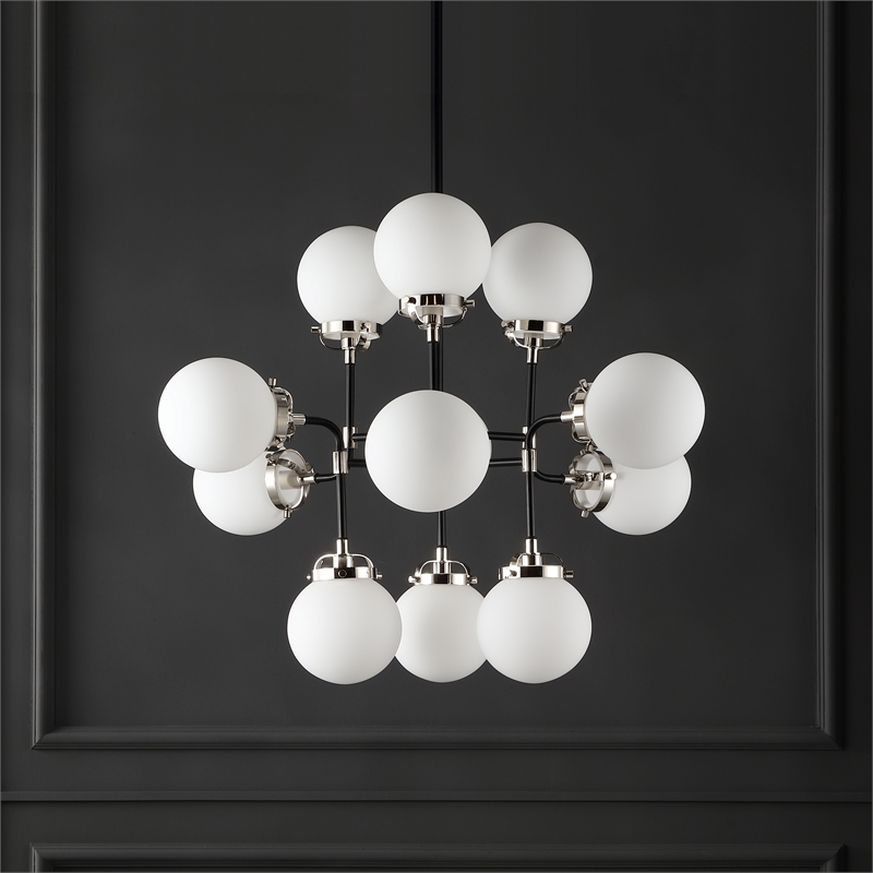 Safavieh Cullen Iron and White Glass Chandelier in Black