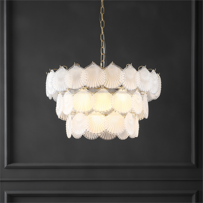 Safavieh Gutierrez Iron and 3 Tier Glass Chandelier in Gold